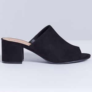 Lane Bryant Black Vegan Suede Chunky Heel Mules 8